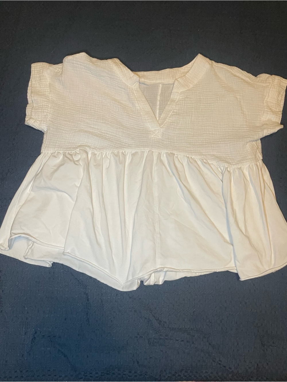 Women's Cream Split-Neck Peplum Top
